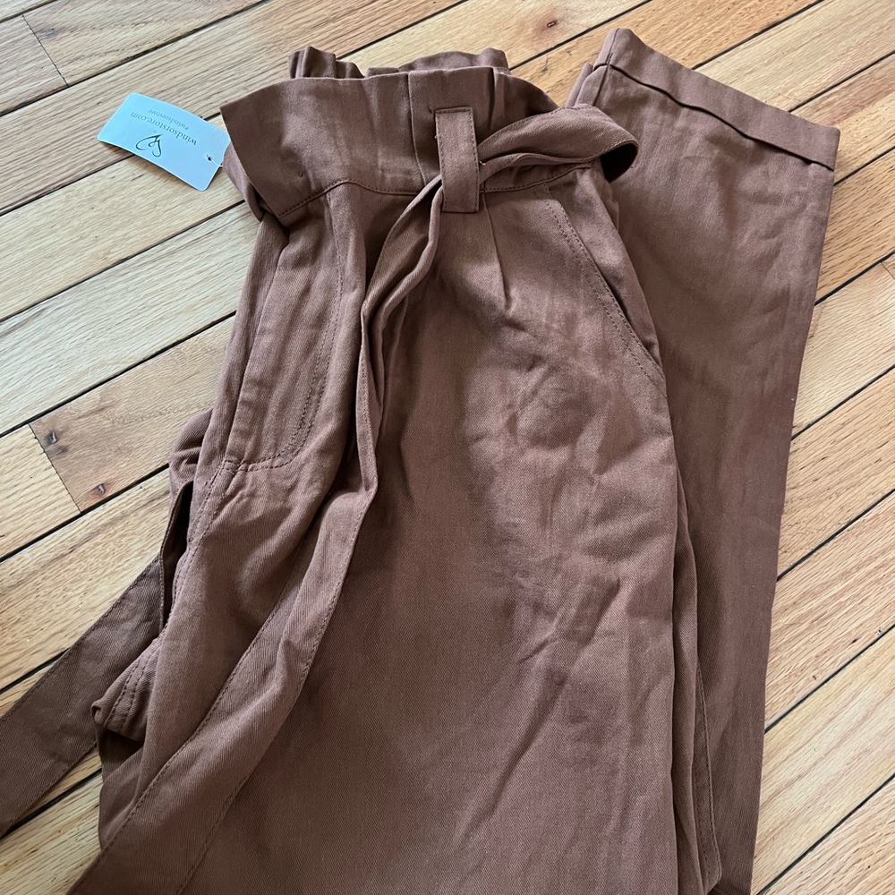 Windsor Cognac Trendy Tapered High Waist Paperbag Pants